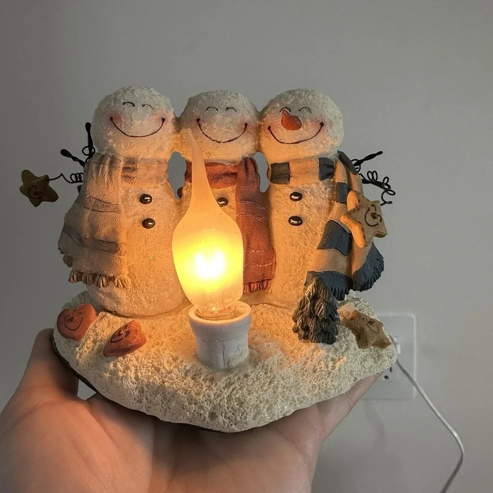 VTG Crazy Mountain Snowman Figurine Night Light Lamp Winter Christmas‎ Plug In